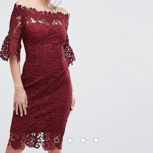 ASOS Paper Dolls Off Shoulder Crochet Midi Dress